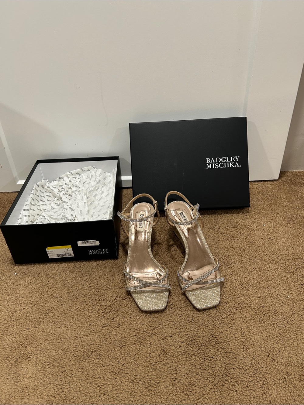 Badgley Mischka Rose Gold Glitter Strappy Heels